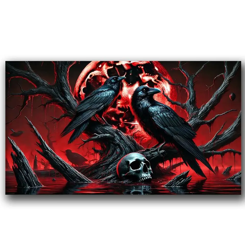 Gothic Crow Landscape Diamond Painting Kit for Adults, DIY 5D Full Drill Design Art Craft, Beginner-Friendly Wall Decor