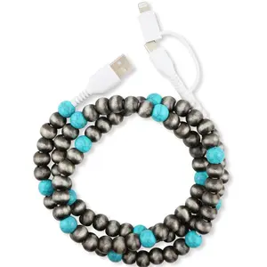 Turquoise Navajo silver pearl dual phone charger 3.3ft