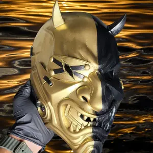 Death Oni M3D Custom Helmet Handmade Mastercraft with Metallic Gold & Black Paint Cosplay Collectible Prop with Inner Leather Lining and Pro Foam for Comfort