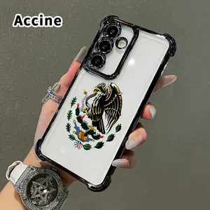 Phone Case Compatible with Samsung Galaxy S26 Ultra S24 Plus S25 S22+ FE Edge Mexican Eagle Symbol Patterned Protective Four Corners Plated Shockproof Transparent Soft Silicone Cover