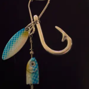 Blue Fishing Lure Keychain with Colorful Design and Hook Attachment
