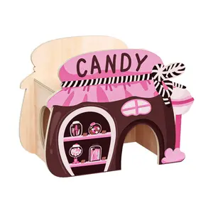 Tiny Hamster Maze Wood House Fun Slide House Double-Decker Hut for Dwarf Gerbil Mouse Mice Rat Small Animals Multi-Hamster Hideout