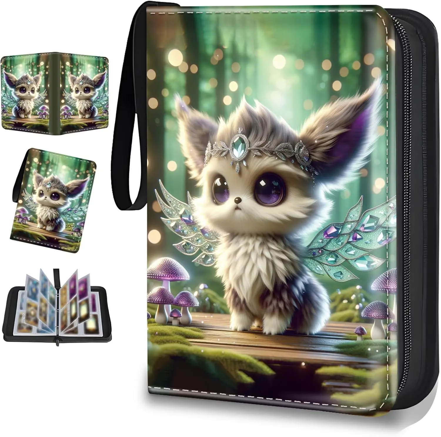 4 Pocket Trading Card Binder, Holds 400 Cards, 3-Ring Binder | Water-resistant PU leather, holds 400 cards, 50 removable pages, sturdy zipper, portable design for secure storage.