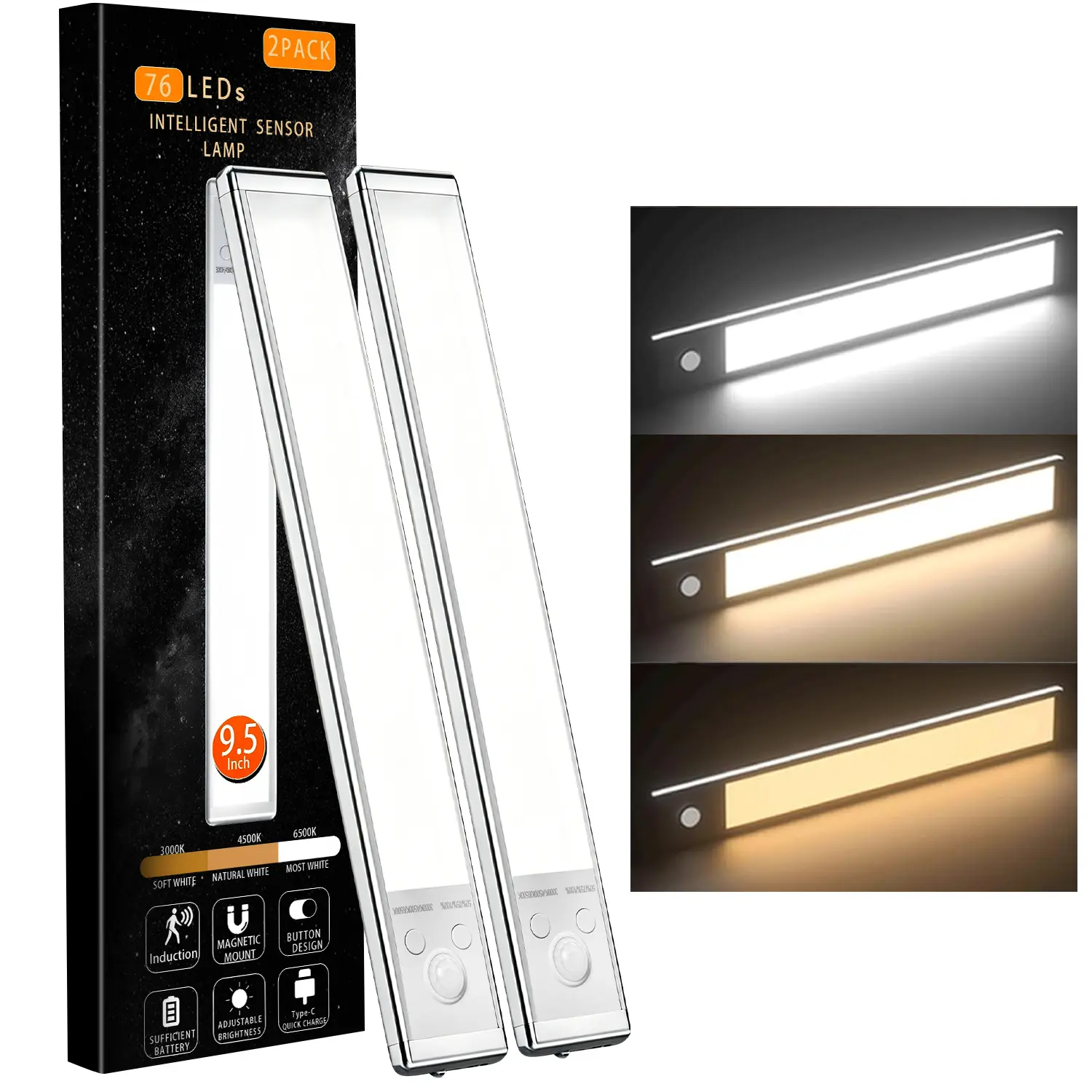1500mAh Motion Sensor Under Cabinet Lights, Dimmable USB Rechargeable LED Night Light, Magnetic Closet Lights for Kitchen Wardrobe Pantry Stairs Bathroom, Mother's Day Gift