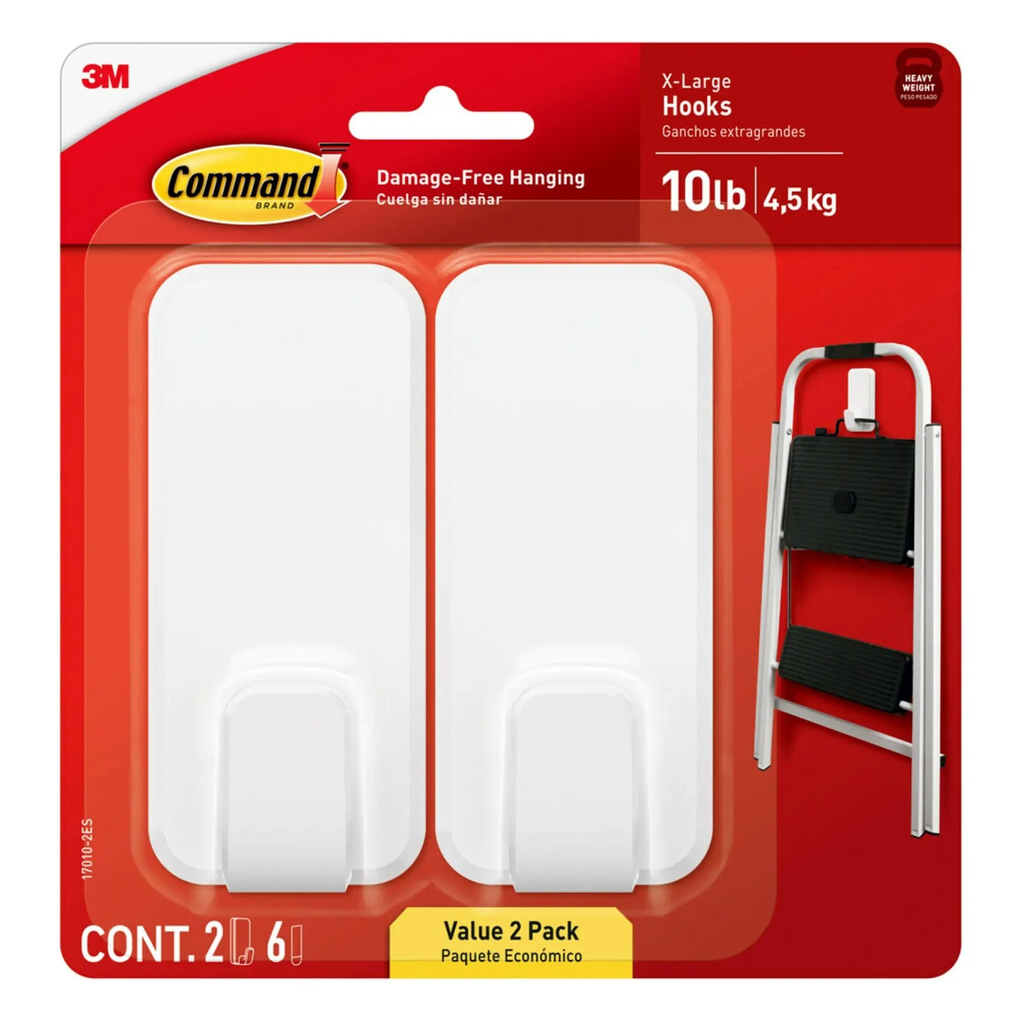 Command X-Large Hooks, 2 Hooks, 6 White Adhesive Strips, Damage Free Hanging Picture Hangers, No Tools Wall Hanging Stri