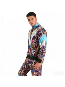 Suitable for Both Men and Women 2-piece 80s Vintage Leopard Print Sportswear Full Zip Jacket and Elastic Pants Disco Dance Costumes for Themed Party Events
