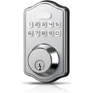 Smart Digital Electronic Deadbolt Door Lock, Keyless Entry, Auto Lock, 100 Custom Codes, Easy Installation, Keypad for Front & Back Door, Residential & Commercial, AT1 (Satin Nickel)
