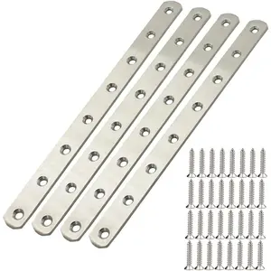4Pcs 12" Stainless Steel Flat Straight Mending Plates Brackets Repair Fixing Connector Joining Plates with Screws Silver