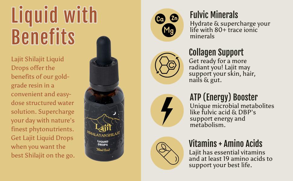 Lajit Himalayan Shilajit Liquid Drops - Gold Grade Organic Shilajit - Sourced by Sherpas at 18k Feet - Sun dried and Lab Tested for Purity and Safety Lajit Himalayan Shilajit Liquid Drops - Gold Grade Organic Shilajit - Sourced by Sherpas at 18k Feet - Sun dried and Lab Tested for Purity and Safety