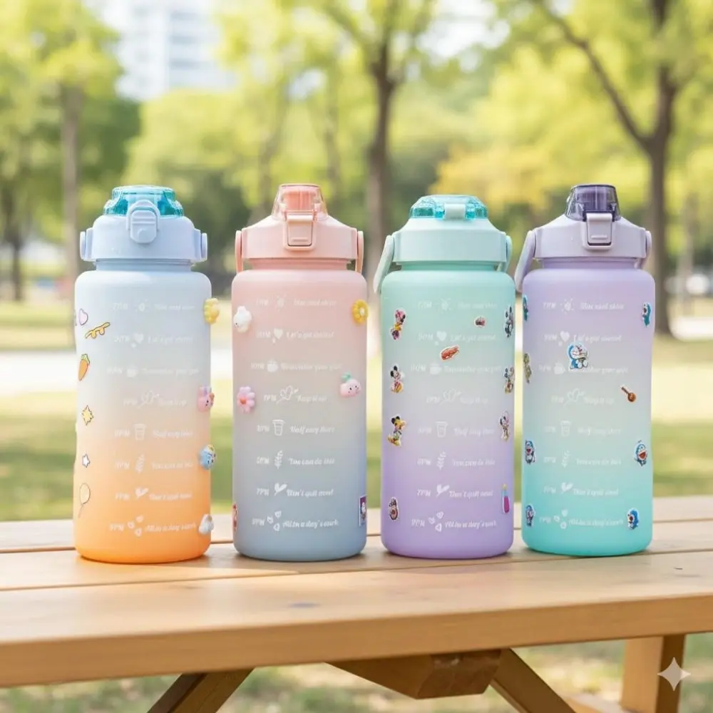 2000ml Large Capacity Motivational Water Bottle Leakproof Sport Bottle for Fitness Gym Outdoor Travel Work Christmas Halloween Thanksgiving Holiday Gifts Best Seller