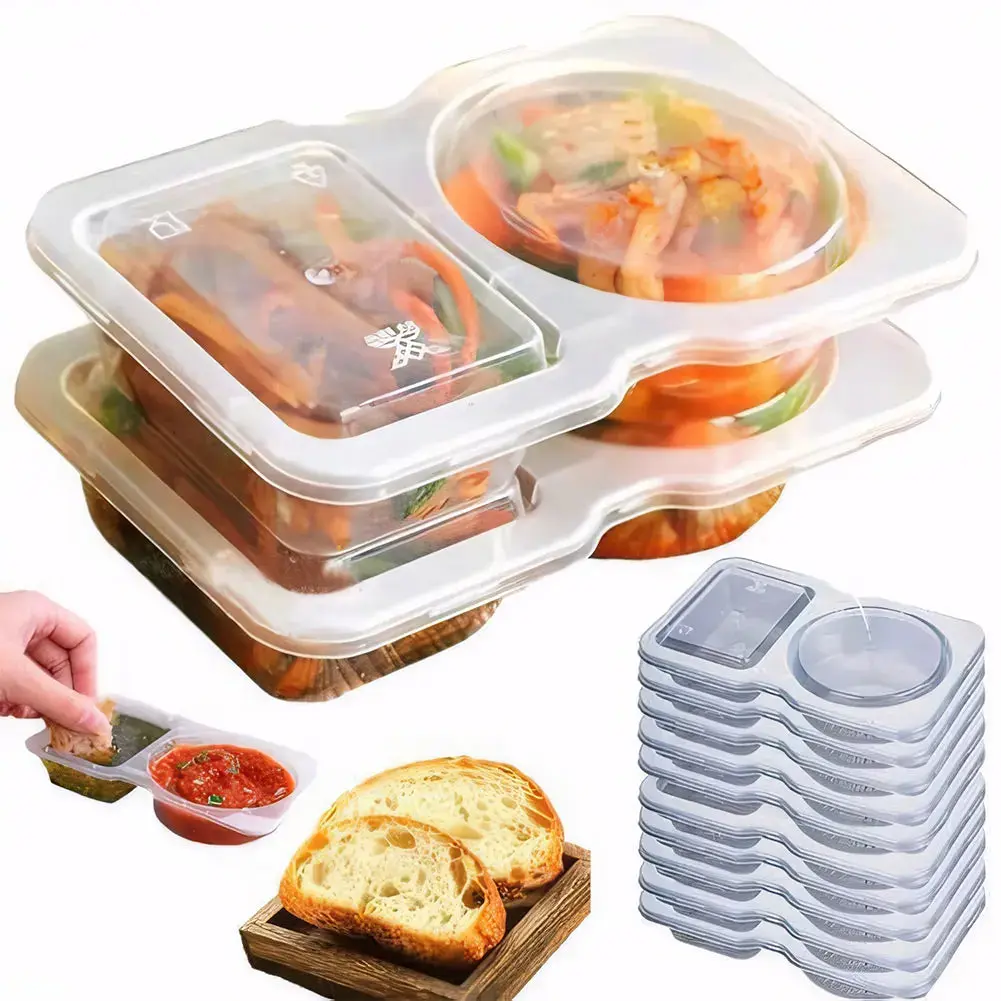 Double Compartment Leakproof Dressing Containers – Stackable Transparent Snack Storage Boxes for Travel, Lunch, and Picnic | Wellynelly