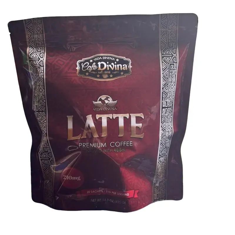Café Divina Latte Powder Coffee Beverage - Reishi-Flavored Instant Latte Coffee Powder, 20 Servings Sachets
