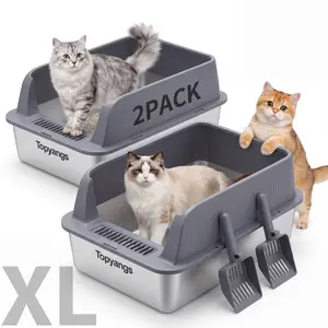 #SummerVibes #petlovers ,Topyangs 2-Pack XL Stainless Steel Cat Litter Box, Metal Cat Litter Box, Non-Sticky Material, Easy-to-Clean High Wall Litter Box for Multiple Cats,  High Wall Construction  ,tiktokshopspringglowup