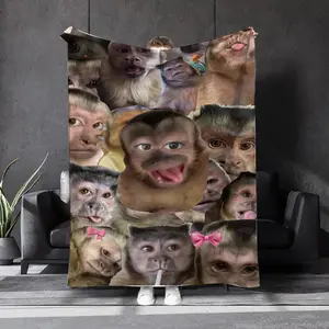 Chimpanzee Face Meme Blanket - Soft Flannel Throw with 20+ Adorable Chimpanzee Expressions, Contemporary Design for Bed, Sofa, Chair - All-Season Cozy Gift for Holidays, Parties & Everyday Use, Playful Home Decor, Highquality Fabric