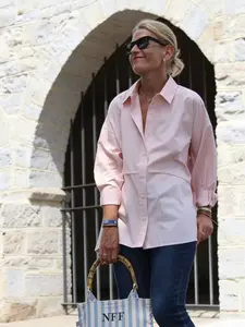 Plus Size Women's Solid Color Loose Fit Long Sleeve Blouse, Casual Split Hem, Non-Elastic Fabric, All Season Versatile Top