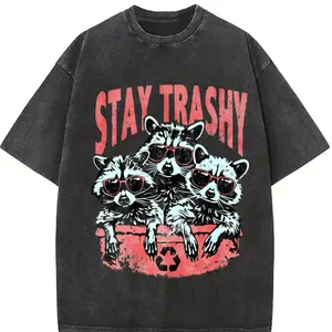 Stay Trashy Tshirt, Retro Funny Graphic Tees, Racoon Shirt, Meme Graphic T-Shirt, Raccoon Lover Gift, Meme Graphic Top Womenswear Summer