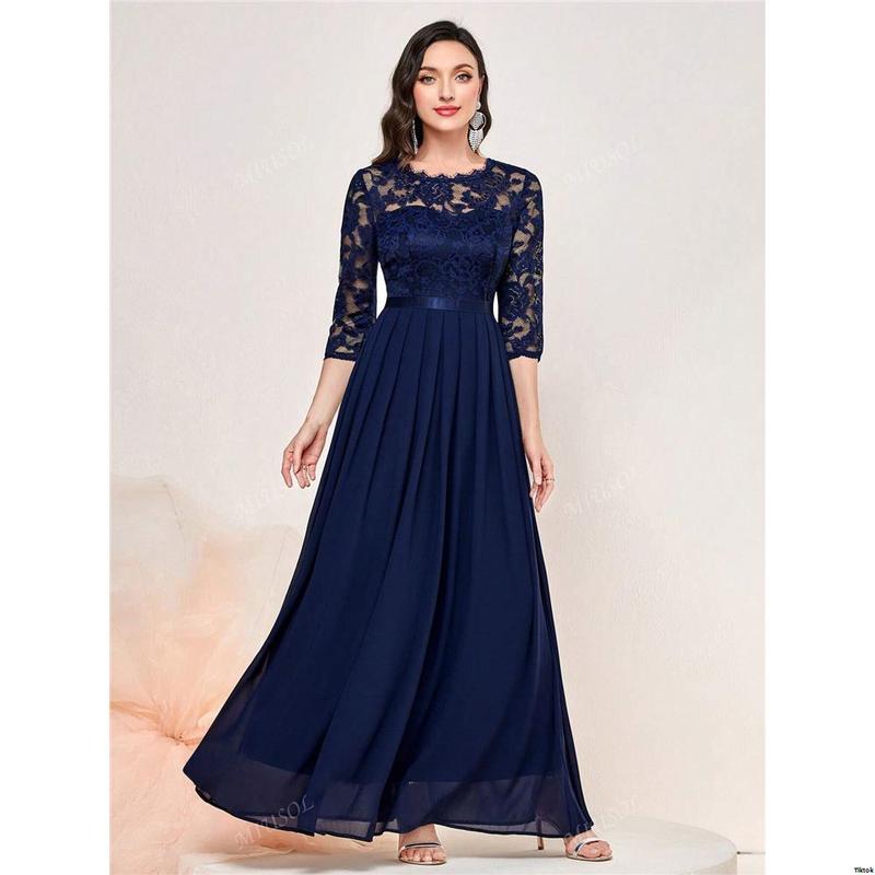 Formal Hem Pleated Elegant MIUSOL Floral Lace Chiffon Party Dress