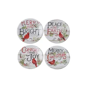 Certified Int'l Evergreen Christmas 6" Ceramic Canape Luncheon Plates Set of 4 Hand Painted Heat Retention Dishwasher Microwave Safe for Holiday Meals