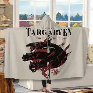 Game of Thrones Targaryen Three-Headed Dragon Blanket, Soft Flannel Throw, Digital Print, Warm Sofa Cover, Home Leisure, Air Conditioning, Printed Blanket