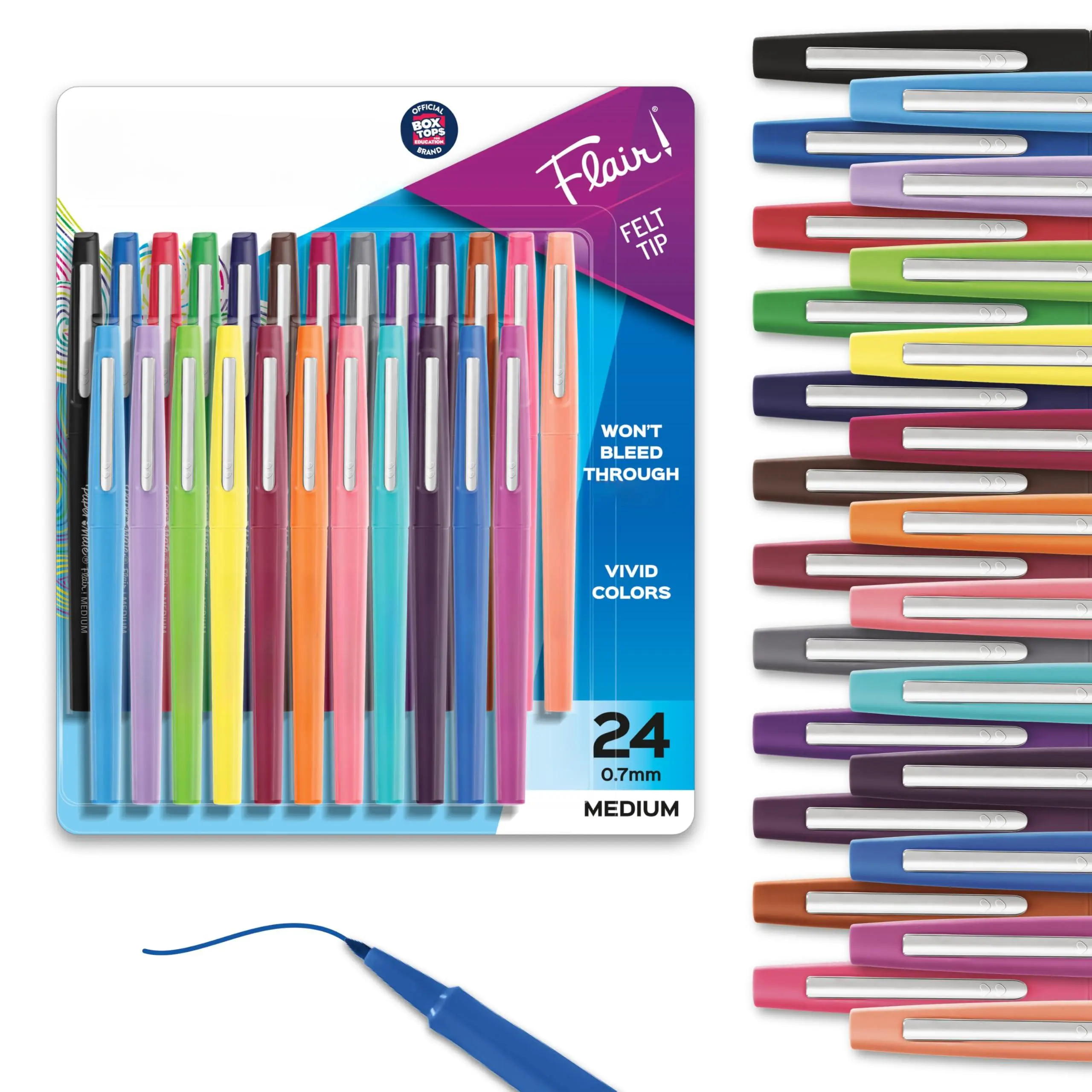 Felt Tip Pens  Flair Marker Medium Point Assorted 24 Count - Home Office To School Teacher Supplies