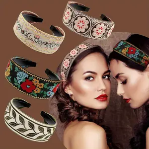 4 Pack Boho Embroidery Headband for Women Bohemia Floral Handmade Wide Headbands Vintage Ethnic Style Hair Bands Turban for Girls Hair Accessories