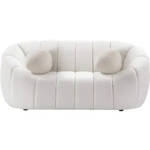 Elijah Velvet Loveseat in Cream with Deep Channel Tufting and Pillows Included - Contemporary Furniture for Living Room