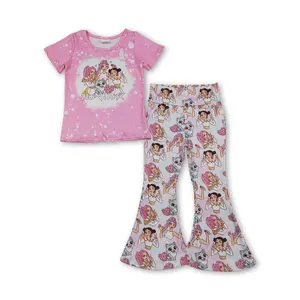 Kids Girl Cartoon Clothing Set Pink Funny Movie Bell Bottom Outfit Spring Fall Pants Set