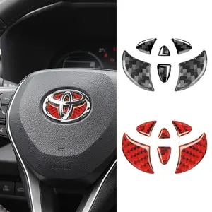 Carbon Fiber 3D Emblem Logo Car Steering Wheel Badge Sticker For Toyota Corolla C-hr Rav4 86 Avensis T25 Auris Land Cruiser Yaris Hilux Prius Camry Auto Decoration Accrssorie