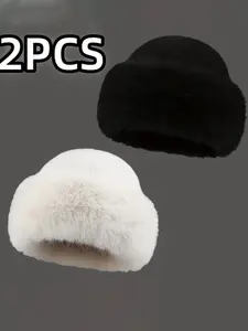 Women's Plush Warm Beanie Fitted Hat Set, Fashionable Thick Mongolian Style, Comfortable Outdoor Activities, Autumn Winter Headwear