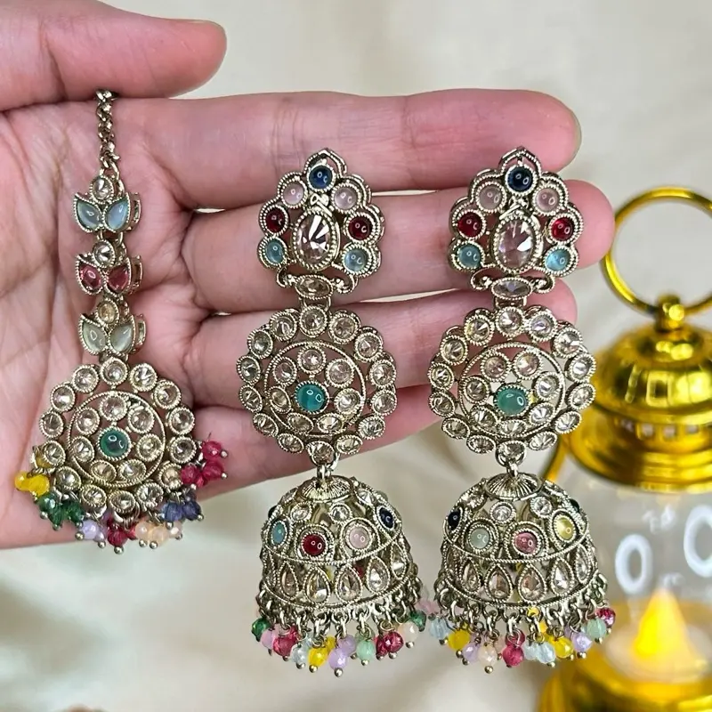 Desi Beautiful Jhumka and Tikka Jewelry Set for Traditional Occasions
