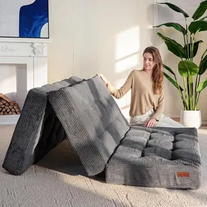 MAXYOYO Tri-Fold Mattress, 6 Inch Tufted Folding Mattress Full Foam Bed, Foldable Floor Couch Guest Bed Topper Portable Camping Sleeper with Corded Fabric, Dark Grey, 53"x75"