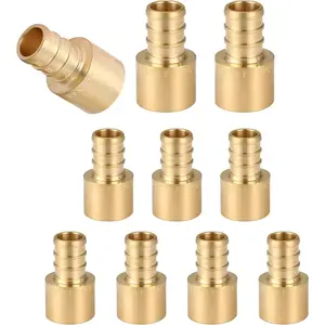 (Pack of 10) 1/2 x 1/2 Inch PEX Female Sweat Adapter,Brass Copper Pex Fitting,Stress Corrosion Cracking Resistant PEX Barb Pipe Plumbing Fittings(PEX1807127)