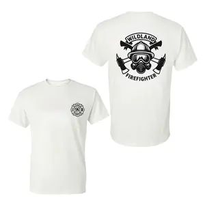 Wildland Firefighter Crossed Axes Helmet T-Shirt, 2 Sides, Fire Dept Graphic Tee