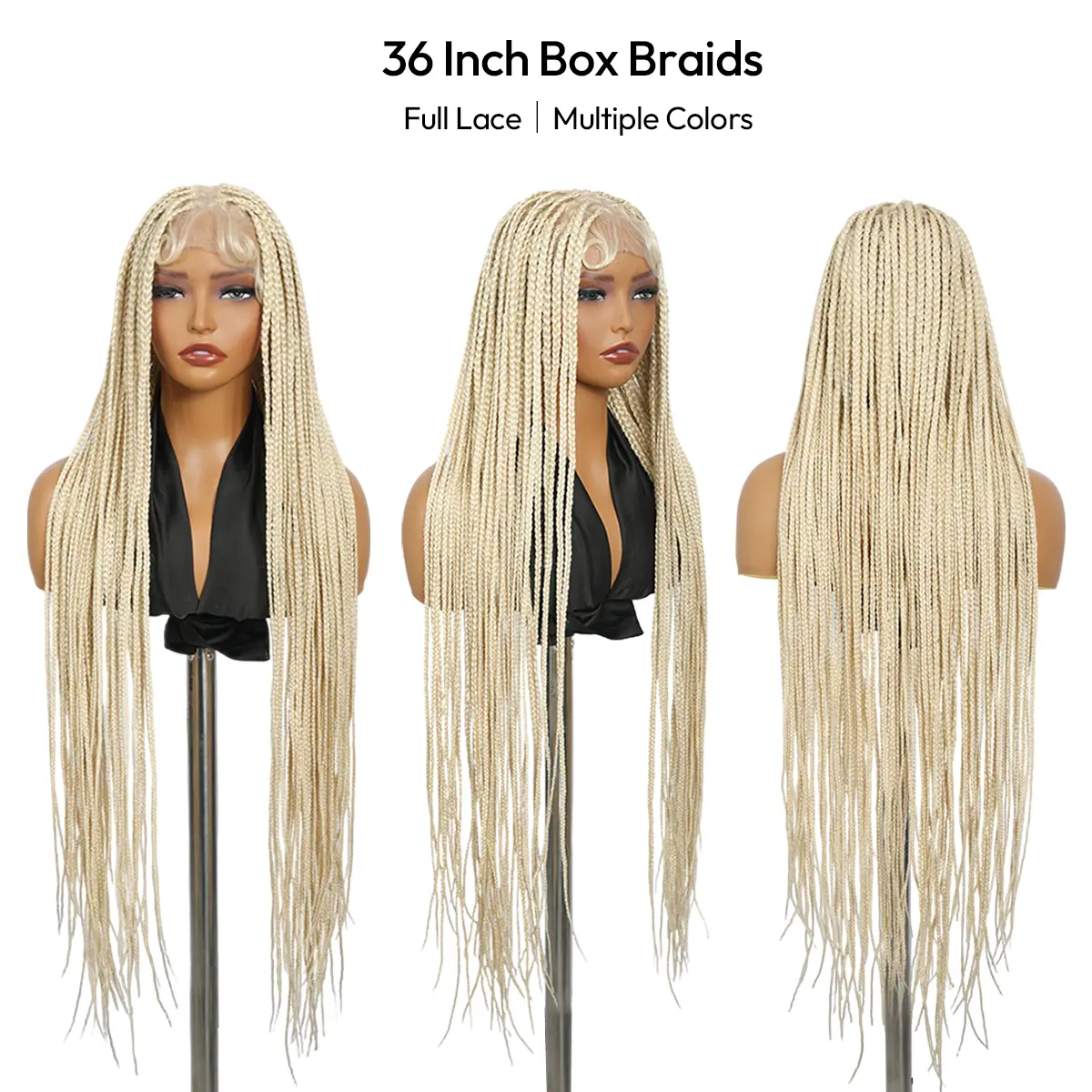 36" Blonde 613 Knotless Braids Full Lace Premium Synthetic Fiber Box Braided Wig - YMSGIRL Hair Protective Style, Natural Looking, Comfort Fit, DIY All Boho Style