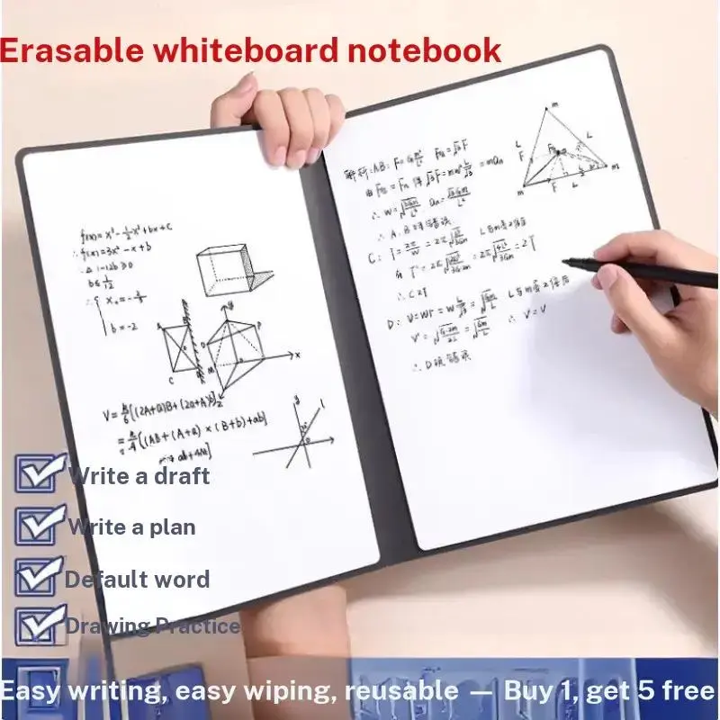 Whiteboard Notebook A5 Erasable Notepad, Drawing Writing Math, Reusable Sketchbook, Ideal for School Office Use, Art Sketchbooks