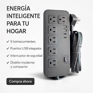 1pc Plug Power Strip Surge Protector with 8 AC Strips 4 USB Ports C Type Overload Protection Automatic Shut Off Ideal for Home Office Black