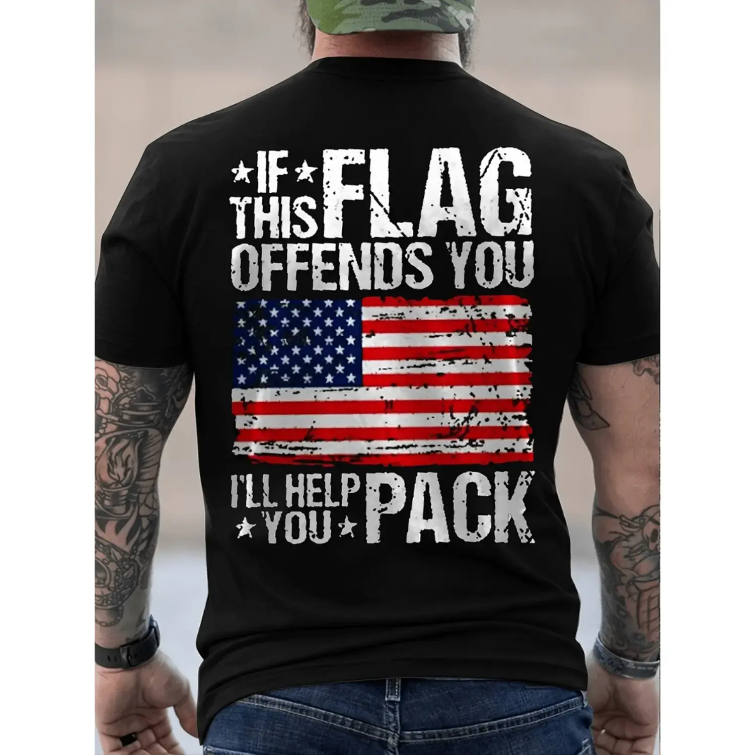 If This Flag Offends You I'll Help You Pack T-Shirt, Patriotic American Flag Graphic Tee, Men's Conservative Apparel,  Proud American Patriot Shirt, Bold Statement Shirt for Freedom Lovers