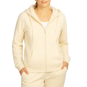 Single-Color Hoodie with Front Zipper and Side Pockets