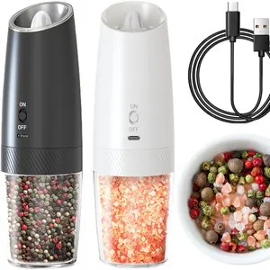 Salt and Pepper  Set Electric Rechargeable, Gravity Automatic Salt and Pepper Mill Shakers for Home Cooking, 135ml Large Capacity Refillable Kitchen Gadgets Seasoning  Dispensers Ceramic Utensils