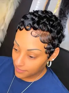 Curly Wave Wig Pixie Cut Wig for Women Halloween Wig Human curly wig Full Machine Made Wig 150% Density 6 Inch