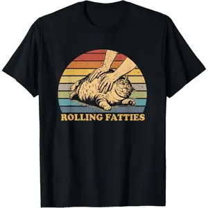[120g, 100% cotton]Cat Rolling Fatties Funny T-Shirt,High-quality print,Soft and comfortable,Simple and practical,Made in USA Street Casual Jacquard Knit Polo Health Awareness Geometric "Deez Nuts" Faith-Based Frosty Snowman Heavy Weight