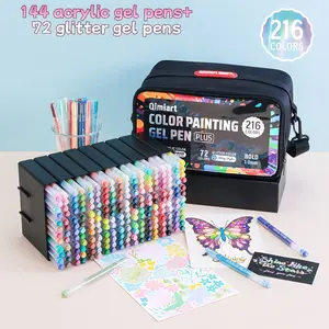 Languo 216pcs Colorful Gel Pens, 144 Acrylic Inks + 72 Glitter Pens, 1.0mm Tip, Large Capacity, Art Supplies for Drawing, DIY Crafts