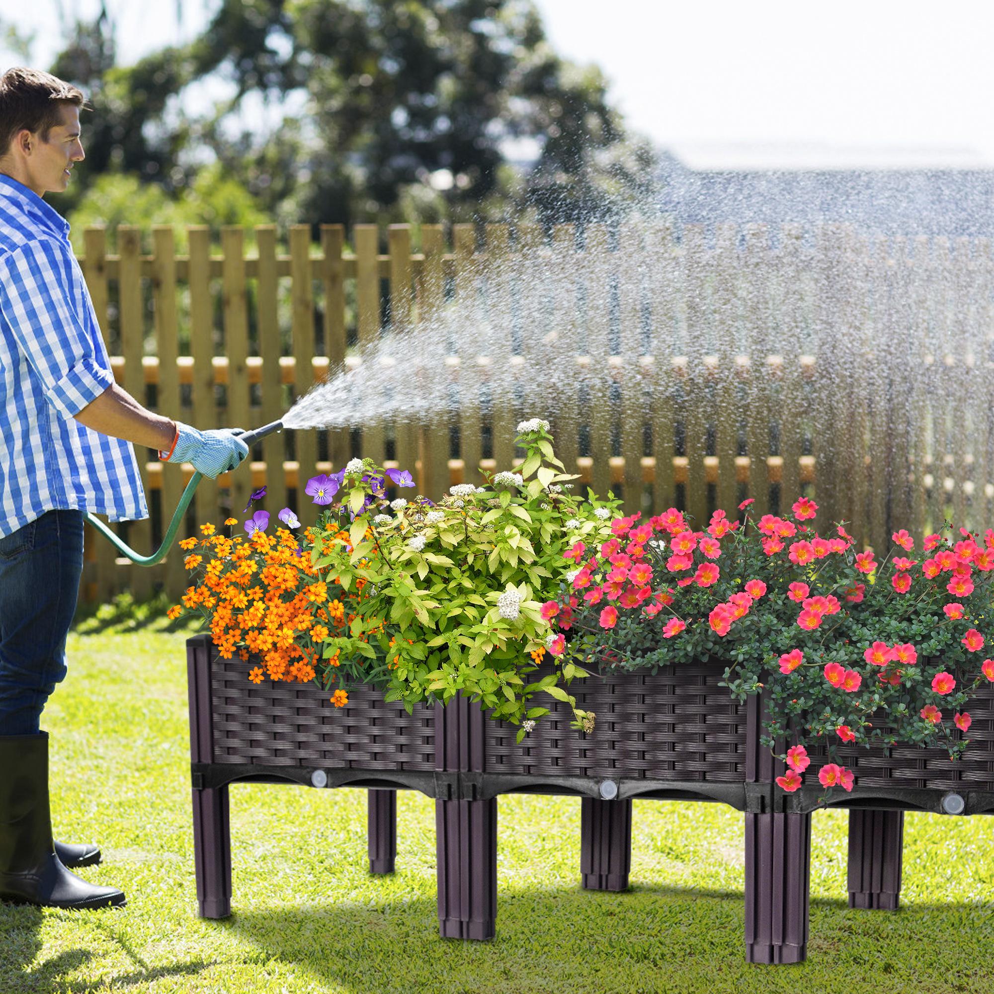 Plastic raised garden bed, 3 raised planters with legs, height 14.5inch, used for growing vegetables, fruits, flowers, and herbs both indoors and outdoors