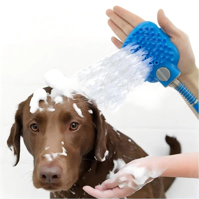 Universal Pet Bathing Gloves & Shower Head Set with Wrist Wraps, Silicone Eco-Friendly Non-Toxic Massage Brush, Ergonomic Design, 2-in-1 Rinse & Massage Function, Indoor-Outdoor Dog & Cat Grooming Bath Accessories