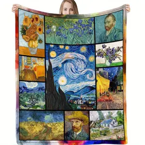 A series of Van Gogh paintings, luxurious flannel blankets, suitable for home, bedroom, sofa, travel, high-end gifts, perfect for gifting! Ultra-light, soft, warm fleece cover blanket, 100% polyester material, does not pill or fade.