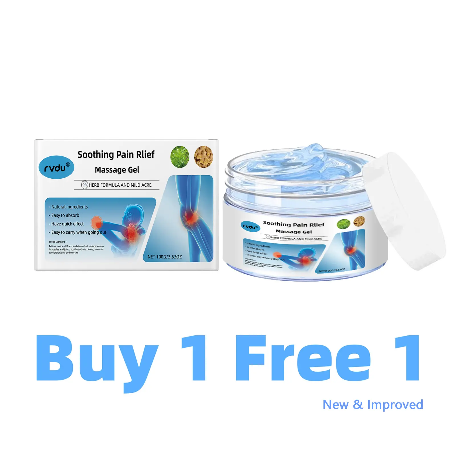 【Buy 1 Get 1 Free】Rvdu Joint Relief Gel – Relief for Knee, Back, Shoulder, Neck & Muscle Pain | Body Care   Massage Cream 【New & Improved】 Natural Herbal Ointment Wellness