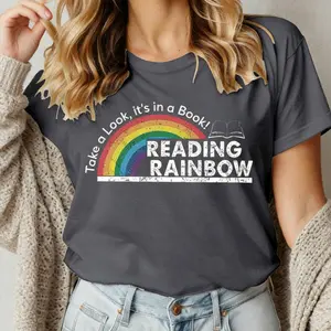 Rosette&Co Plus Size Women Reading Rainbow T Shirt Book Lover Graphic Tees Women Casual Tops for Women Cute Tops for Women Women’s Tops Trendy Tops Summer Tops for Women Spring Tops for 2026 Women’s Clothing Teacher Gift Shirt