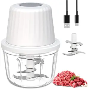 Mini   Cordless, 400ml Small  Processor 1.6Cup,  USB-C Rechargeable Electric Garlic  , Portable Meat  Mincer Veggie Blender Kitchen Mixer w/ 6 , White
