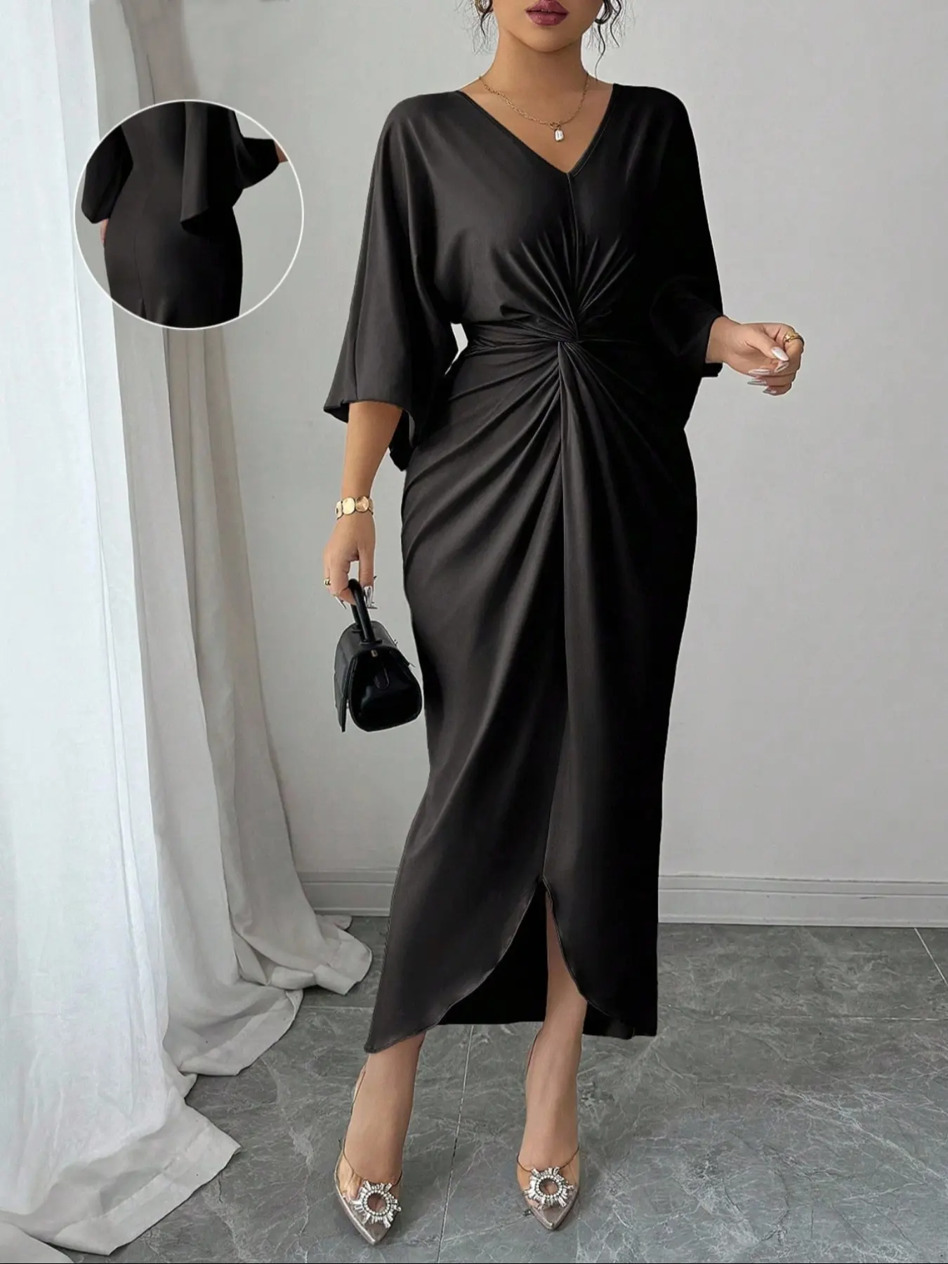 Elegant Women's Knit Dress, Womenswear, V Neck Batwing Sleeve Knot Design, Tight-Fitting Spring & Fall Fashion, Moderate Fabric, Casual Wear, Knitted, Casual Sexy Style - TikTok Shop Elegant Women's Knit Dress, Womenswear, V Neck Batwing Sleeve Knot Design, Tight-Fitting Spring & Fall Fashion, Moderate Fabric, Casual Wear, Knitted, Casual Sexy Style - TikTok Shop