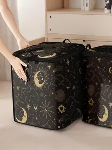 Star & Moon Pattern Clothes Storage Bag, Large Capacity Clothes Storage Organizer, Collapsible Clothes Storage Bag with Strong Zipper, Space Saving Bags, Fabric Storage Organizer, Portable Clothes Organizer